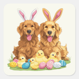 Golden Retriever Hunde Bunny Ears Quadratischer Aufkleber