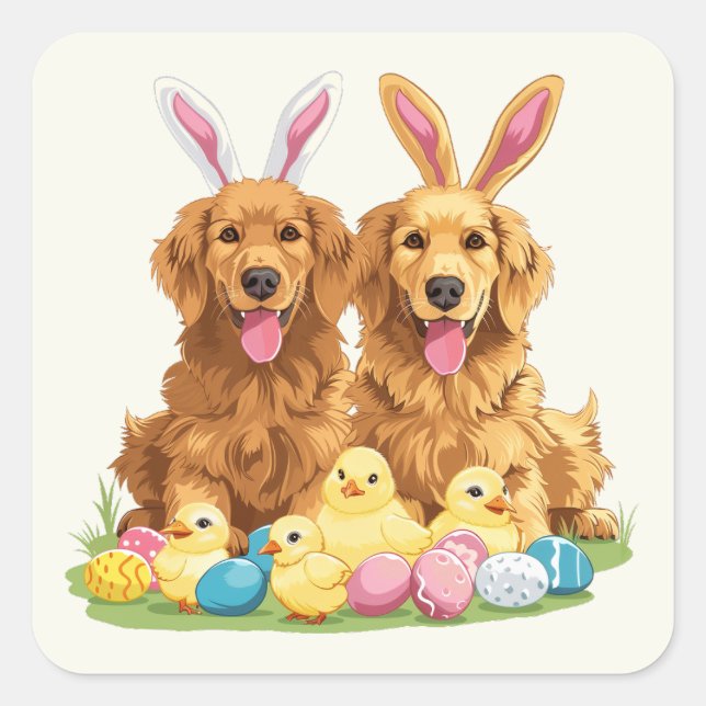 Golden Retriever Hunde Bunny Ears Quadratischer Aufkleber (Vorderseite)