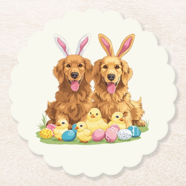 Golden Retriever Hunde Bunny Ears Untersetzer (Vorderseite)