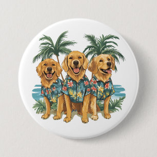 Golden Retriever Hunde mit hawaiianischem Shirt Button