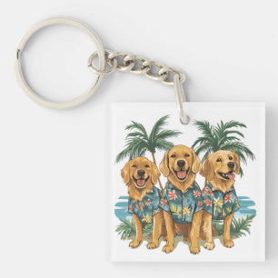 Golden Retriever Hunde mit hawaiianischem Shirt Schlüsselanhänger