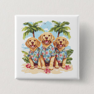 Golden Retriever Hunde mit hawaiianischen Shirts Button