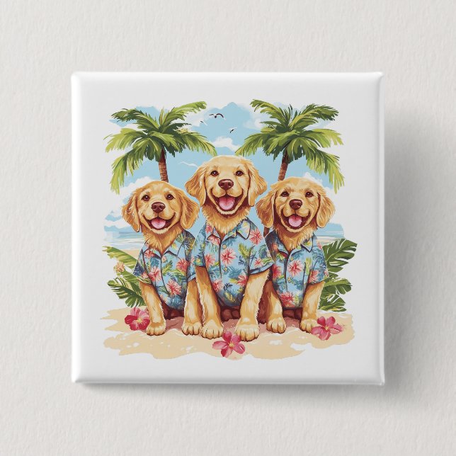 Golden Retriever Hunde mit hawaiianischen Shirts Button (Vorderseite)