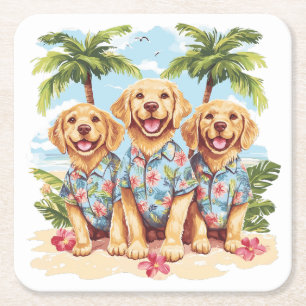 Golden Retriever Hunde mit hawaiianischen Shirts Rechteckiger Pappuntersetzer