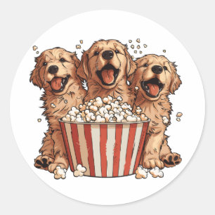 Golden Retriever Hunde Movie Popcorn Eimer Runder Aufkleber