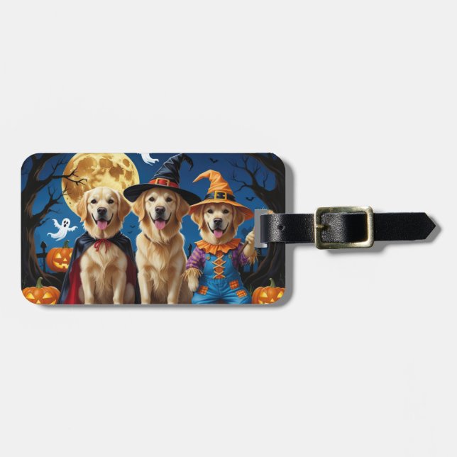 Golden Retriever Hunde Pumpkin Halloween Funny Gepäckanhänger (Vorderseite horizontal)