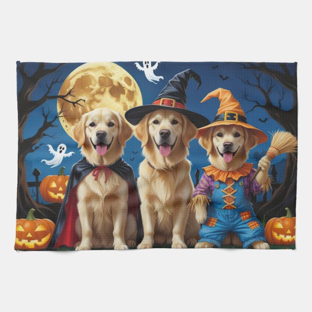 Golden Retriever Hunde Pumpkin Halloween Funny Geschirrtuch (Horizontal)