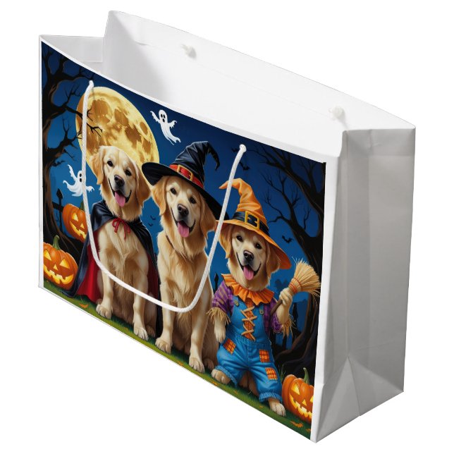 Golden Retriever Hunde Pumpkin Halloween Funny Große Geschenktüte (Vorderseite Schrägansicht)