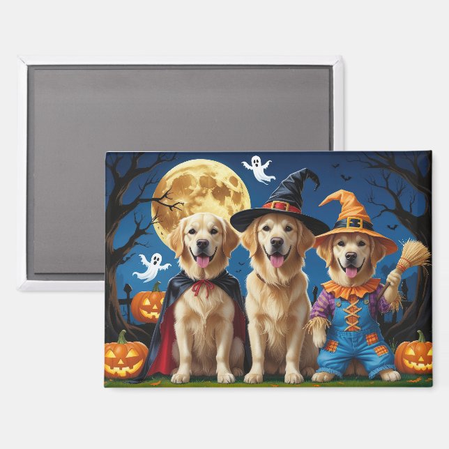 Golden Retriever Hunde Pumpkin Halloween Funny Magnet (Vorderseite/Rückseite)
