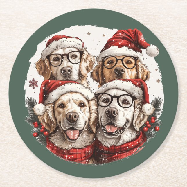 Golden Retriever Hunde Runder Pappuntersetzer (Vorderseite)