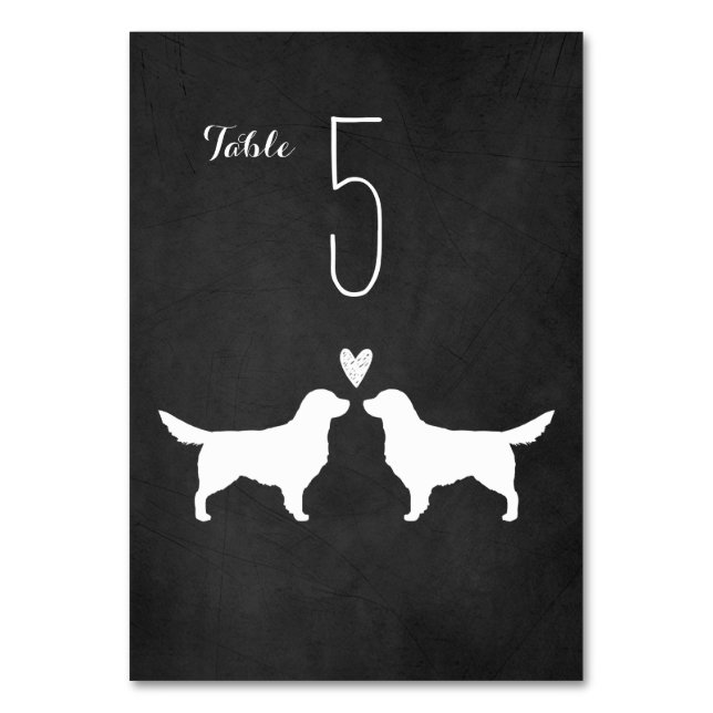 Golden Retriever Hunde Silhouetten Hochzeit Empfan Tischnummer (Vorderseite)