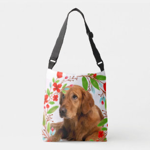 Golden Retriever-Hundefoto mit floralem Rahmen Tragetaschen Mit Langen Trägern