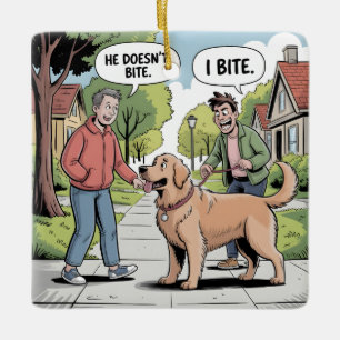 Golden Retriever I Beiße Lustige Cartoon Keramikornament