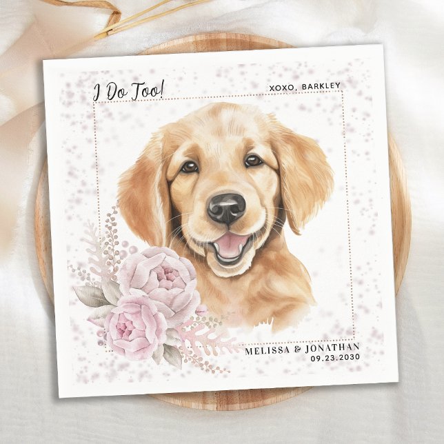 Golden Retriever I do to Pink Floral Dog Wedding Serviette (Von Creator hochgeladen)