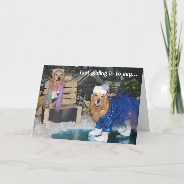 Golden Retriever Ice Skaten Holiday Feiertagskarte (Vorderseite)