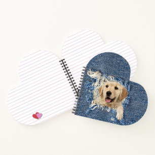 Golden Retriever im blauen Jeansloch Notizbuch