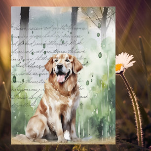 Golden Retriever im Frühlingsregen Vintage-Aquarel Feiertagspostkarte