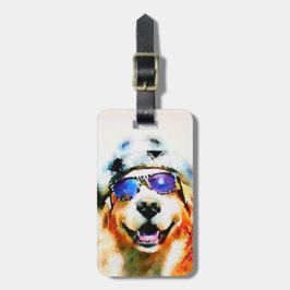 Golden retriever im Hut-und Sonnenbrille-Aquarell Gepäckanhänger