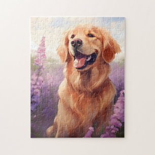 Golden Retriever im Lavendel-Feld Puzzle