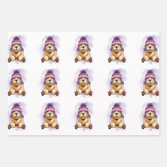 Golden Retriever im Rodeln Geschenkpapier Set (Vorderseite 3)