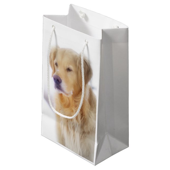 Golden retriever im Schnee Kleine Geschenktüte (Vorderseite Schrägansicht)