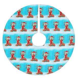 Golden Retriever im Schnee mit Weihnachtsgeschenke Polyester Weihnachtsbaumdecke