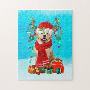 Golden Retriever im Schnee mit Weihnachtsgeschenke Puzzle