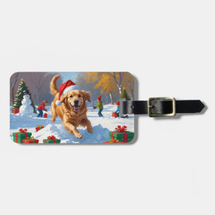 Golden Retriever im Schnee mit Weihnachtshut Gepäckanhänger