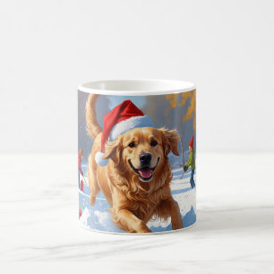 Golden Retriever im Schnee mit Weihnachtshut Kaffeetasse