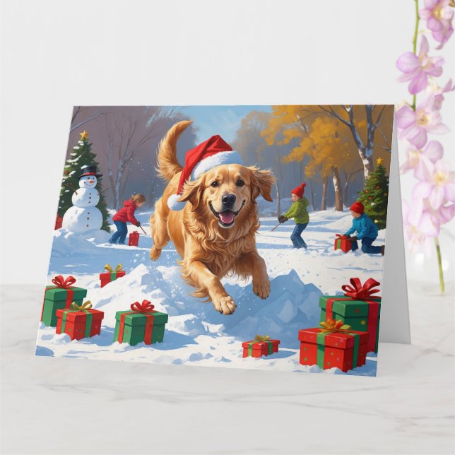 Golden Retriever im Schnee mit Weihnachtshut Karte (Orchidee)