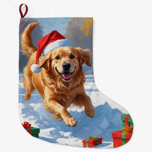 Golden Retriever im Schnee mit Weihnachtsmütze Großer Weihnachtsstrumpf
