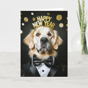 Golden Retriever im Smoking zum Neujahr Feiertagskarte