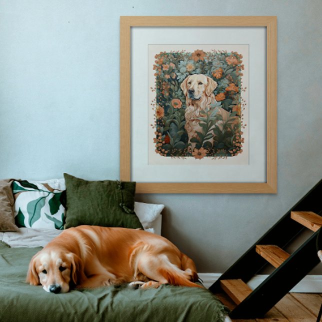 Golden Retriever im Stil von William Morris Fotodruck (Von Creator hochgeladen)