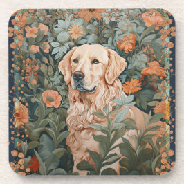 Golden Retriever im Stil von William Morris Getränkeuntersetzer