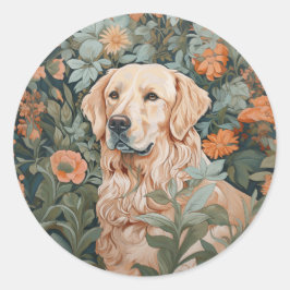 Golden Retriever im Stil von William Morris Runder Aufkleber