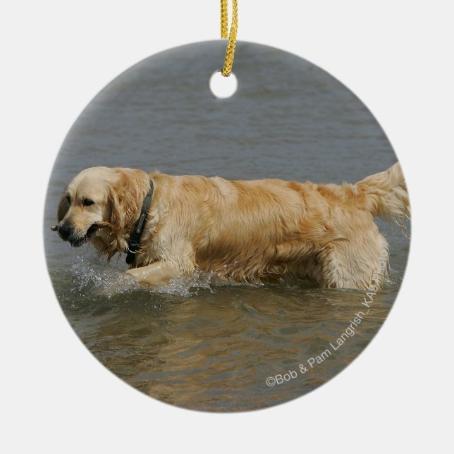 Golden retriever im Wasser Keramikornament (Vorne)