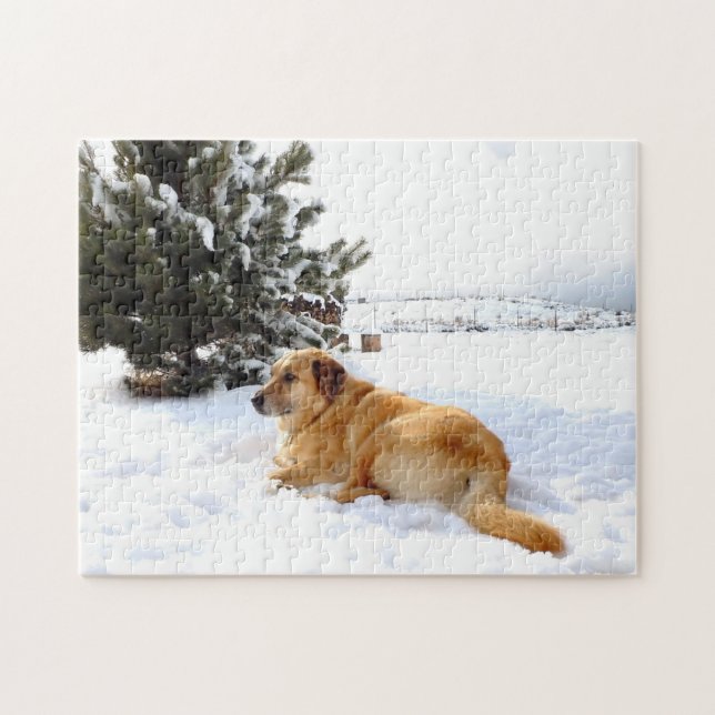Golden retriever im Winter-Märchenland Puzzle (Horizontal)