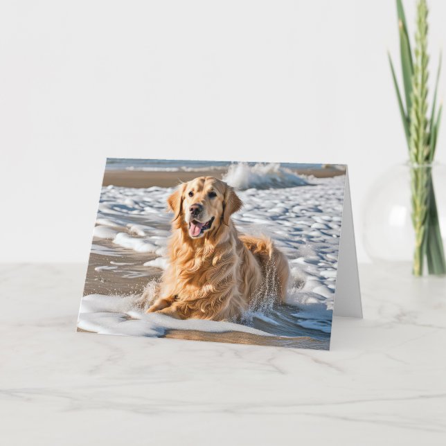 Golden Retriever in Beach Wave Karte (Vorderseite)