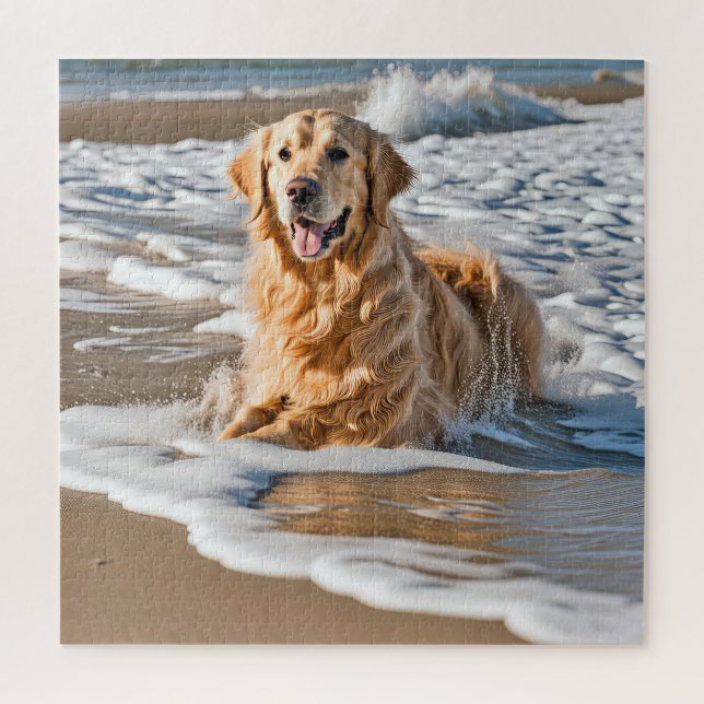 Golden Retriever in Beach Wave Puzzle (Vertikal)