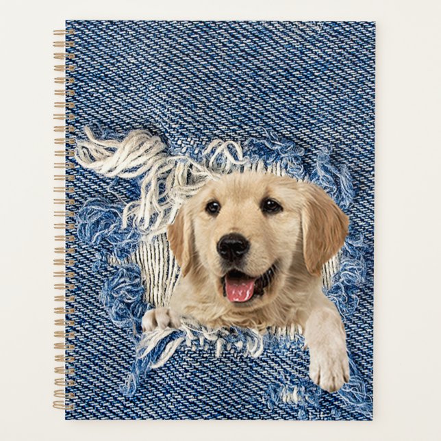Golden Retriever in Blue Jean Hole Planer (Vorderseite)