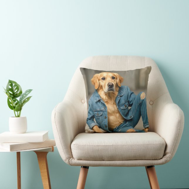Golden Retriever in Blue Jeans Kissen (Stuhl )
