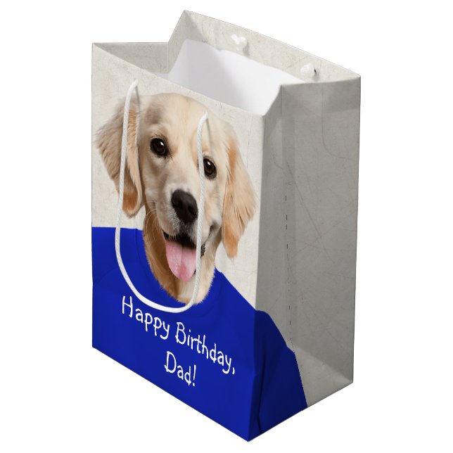 Golden Retriever in Blue T - Shirt Medium Geschenk Mittlere Geschenktüte (Vorderseite Schrägansicht)