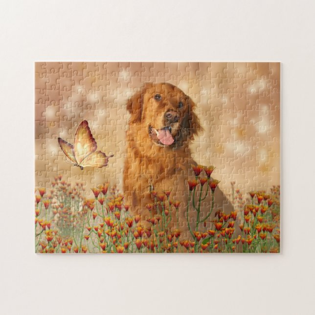Golden Retriever in Blume Puzzle (Horizontal)