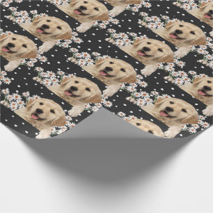 Golden Retriever in den Gängen auf Polka dot Geschenkpapier