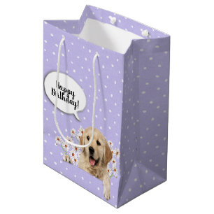 Golden Retriever in den Gängen auf Polka-Punkten Mittlere Geschenktüte