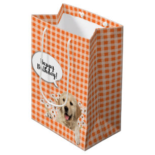 Golden Retriever in den Gänsen auf Orangengingham Mittlere Geschenktüte