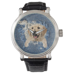 Golden Retriever in Denim Hole Armbanduhr