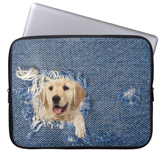 Golden Retriever in Denim Hole Laptopschutzhülle (Vorderseite)