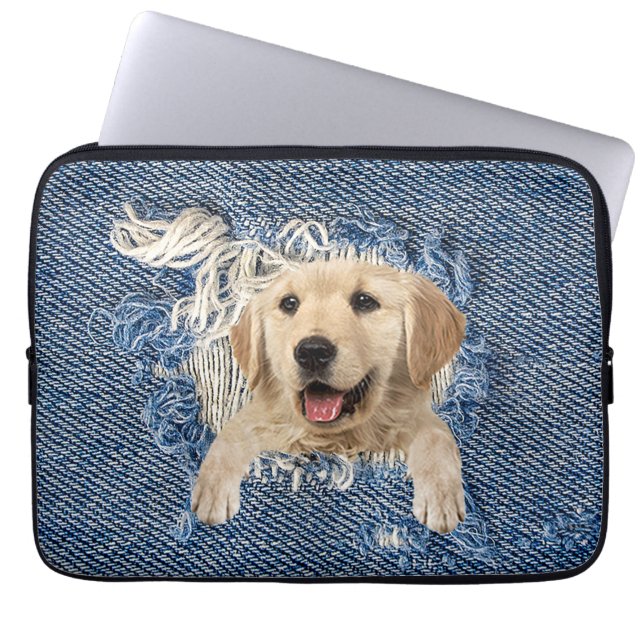 Golden Retriever in Denim Hole Laptopschutzhülle (Vorderseite)