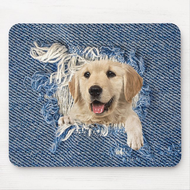 Golden Retriever in Denim Hole Mousepad (Vorne)